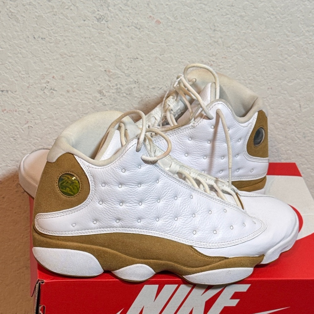 Jordan White and Wheat Jordan 13 Retro Sneakers
